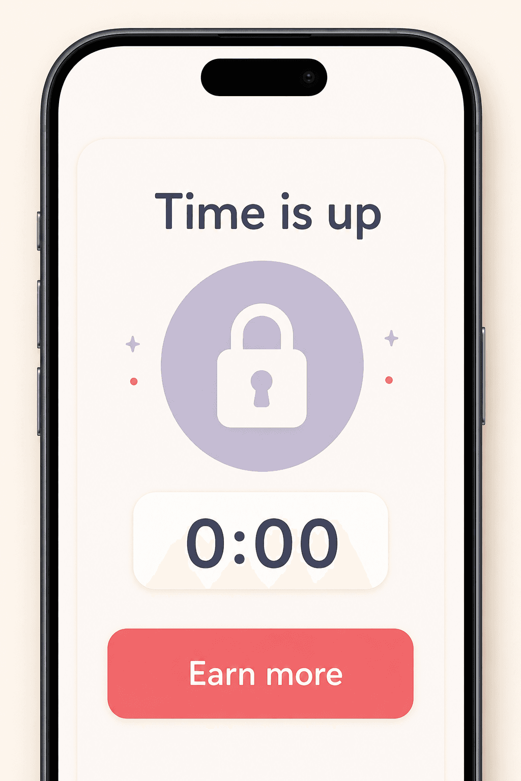 Cropped iPhone screen showing time is up and the timer at zero.