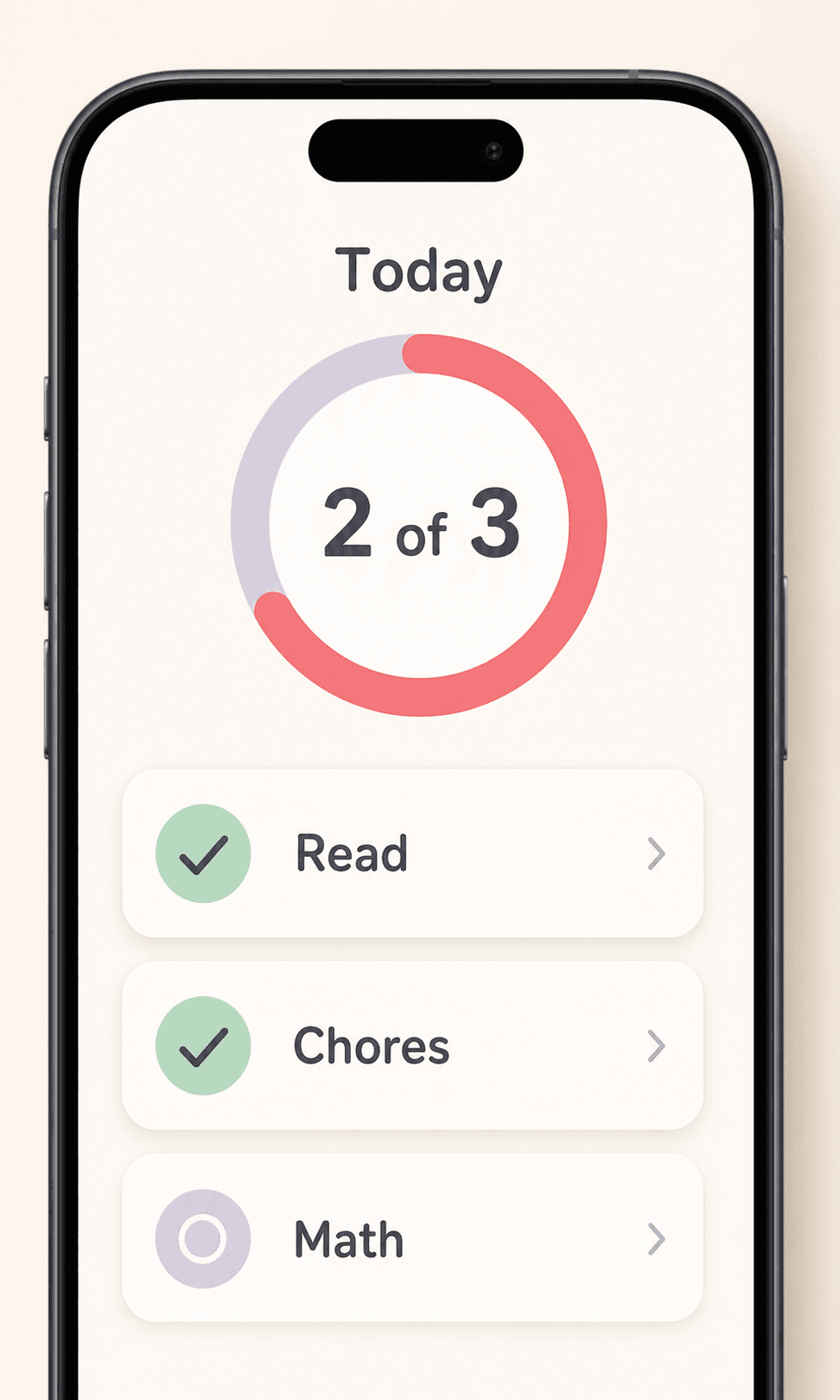 Cropped iPhone screen showing two of three routine steps completed.