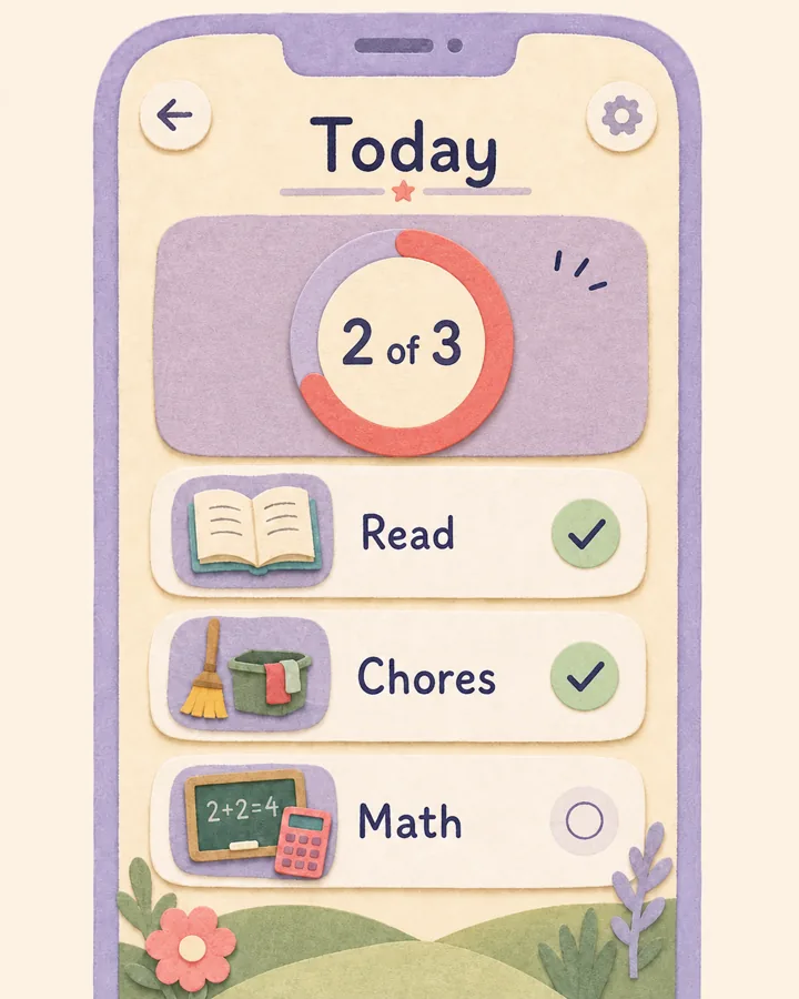 Cropped iPhone screen showing two of three routine steps completed.